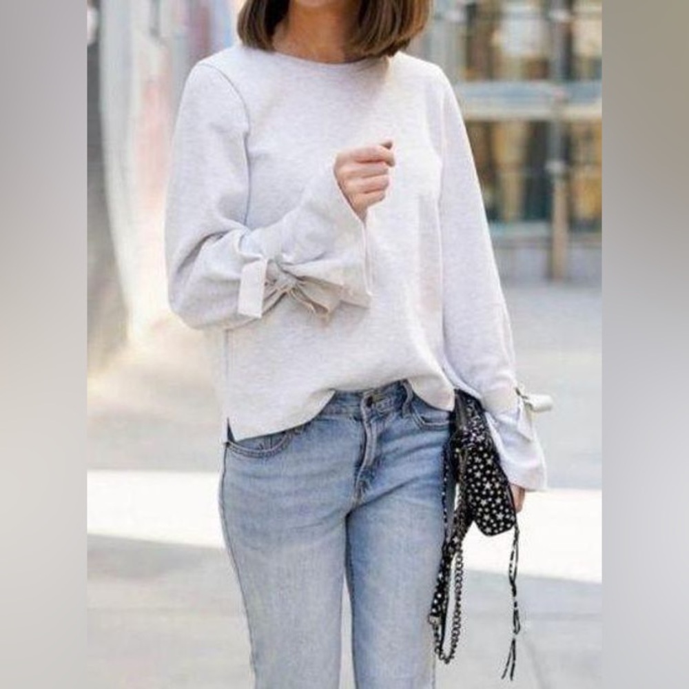 J. Crew | Light Heather Gray Wide Tie Sleeve Crew Neck Sweatshirt